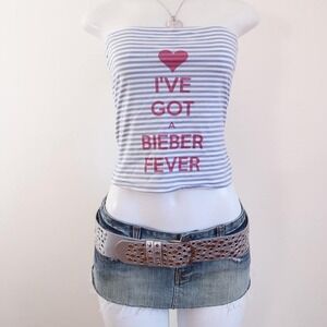 2010s bieber fever striped tube top graphic nostalgia m